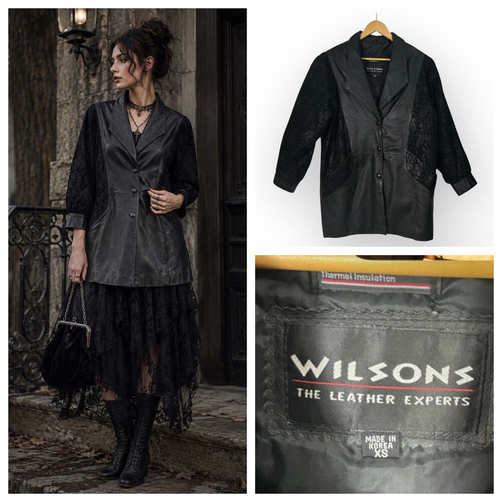 Vintage Wilsons Leather Coat Oversized XS Neo Victorian Gothic Dark Romantic
